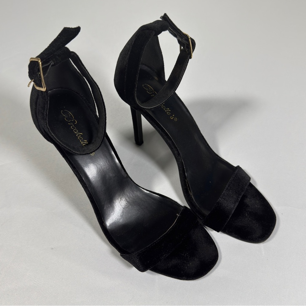 Breckelles Black Velvet Ankle Strap Heels